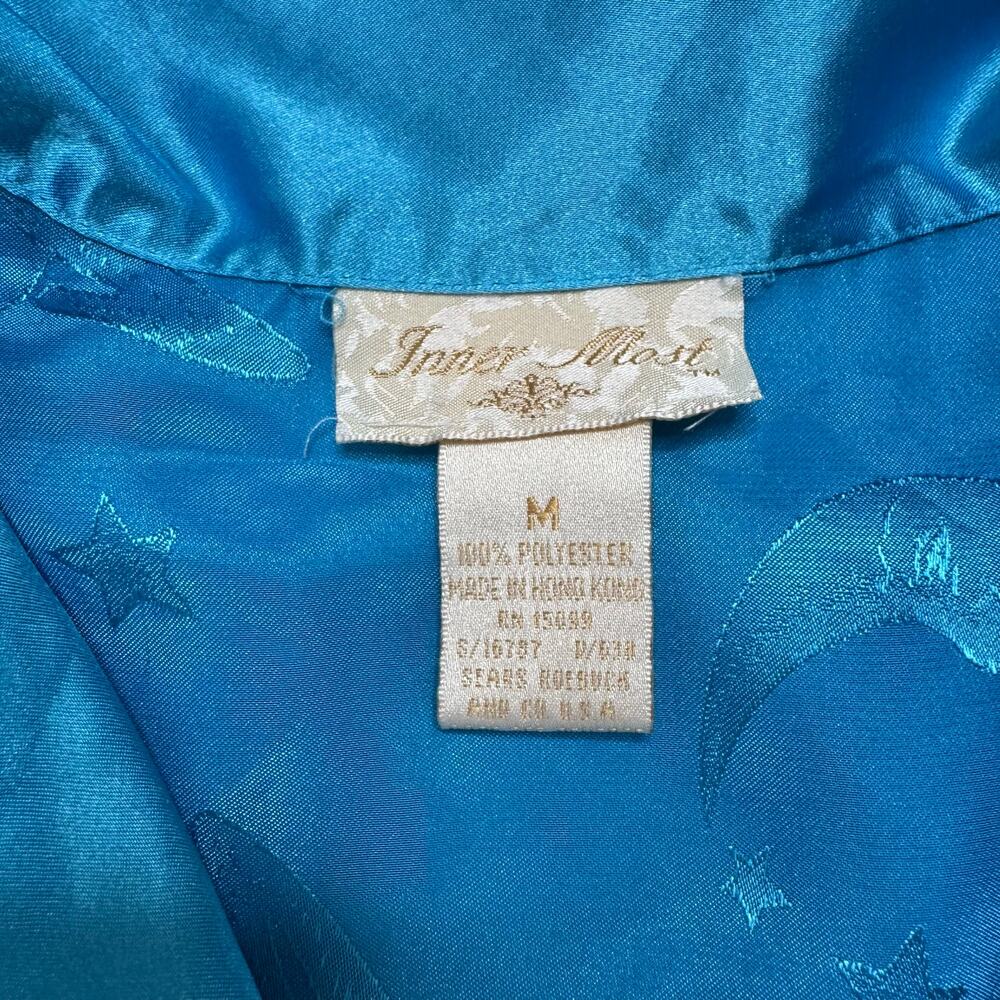 Vintage Blue Satin Celestial Blouse Size Medium Women Moon Stars Sun Planets - Picture 7 of 10